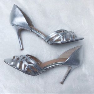 Badgley Mischka Silver Strappy Heels Size 8.5